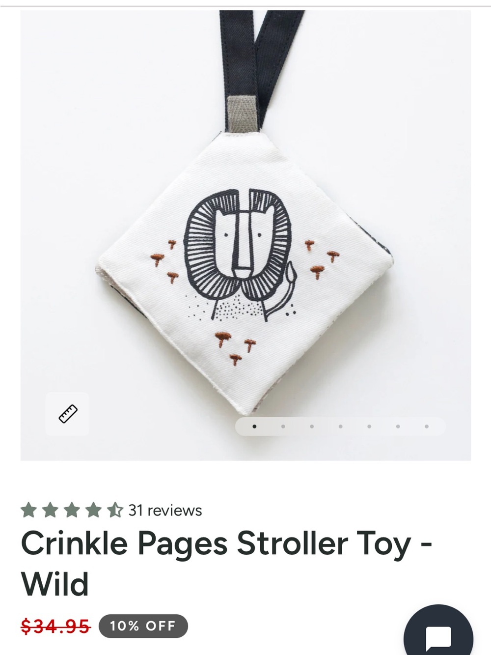 Crinkle Lion Stroller Toy with Mirror in White and Black